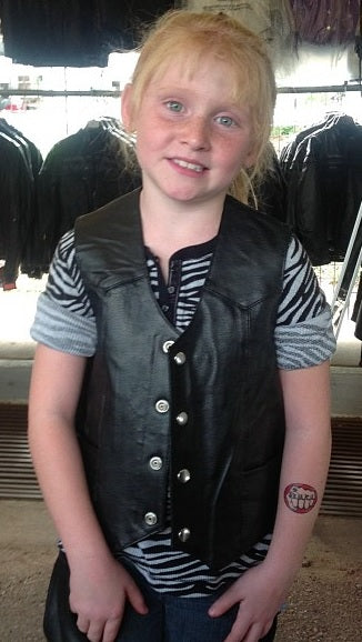 Kid's Unisex Classic Black Leather Motorcycle Western soft leather Vest