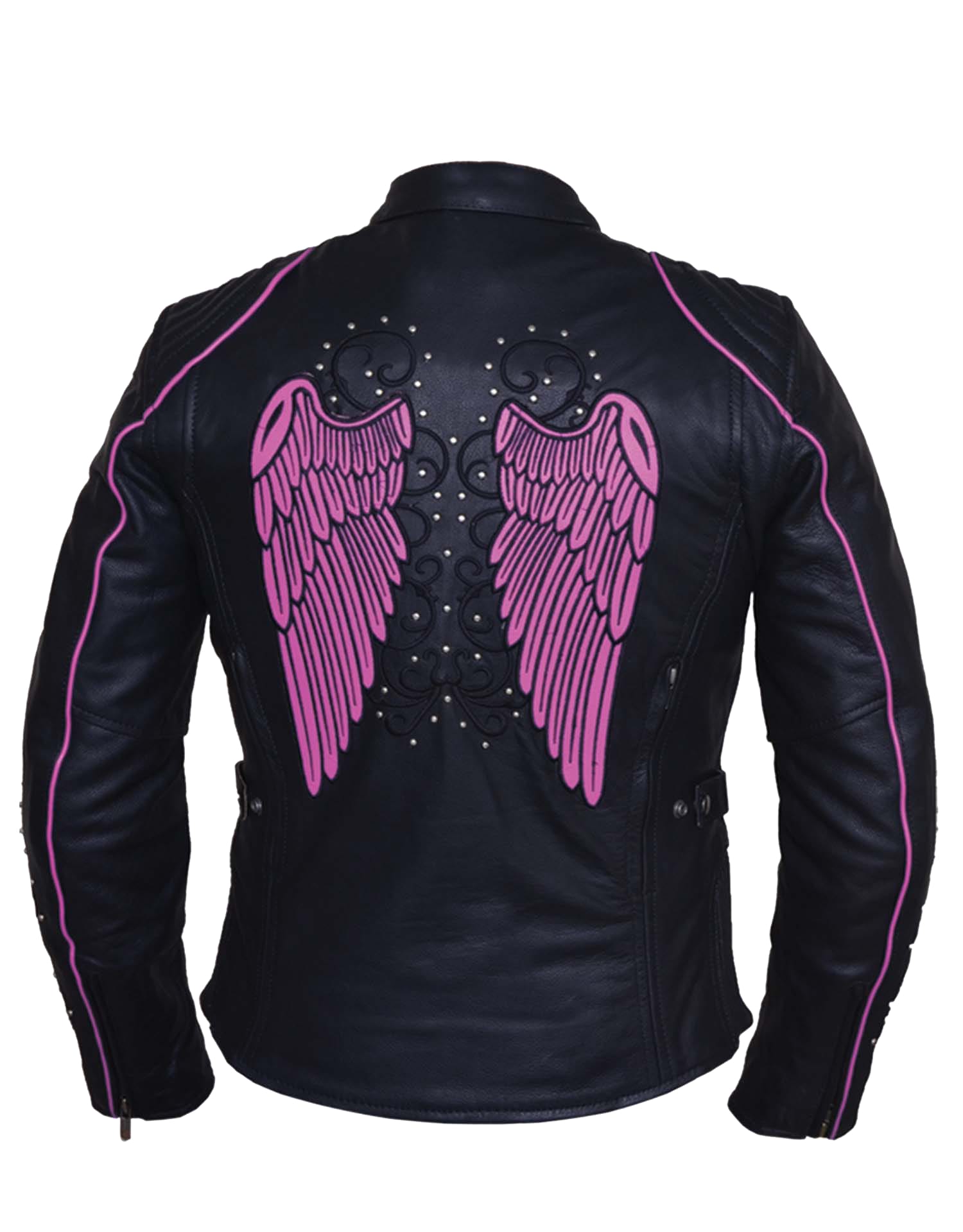 Ladies Premium Motorcycle Jacket with Angel Wing Design - 6824-24-Hot