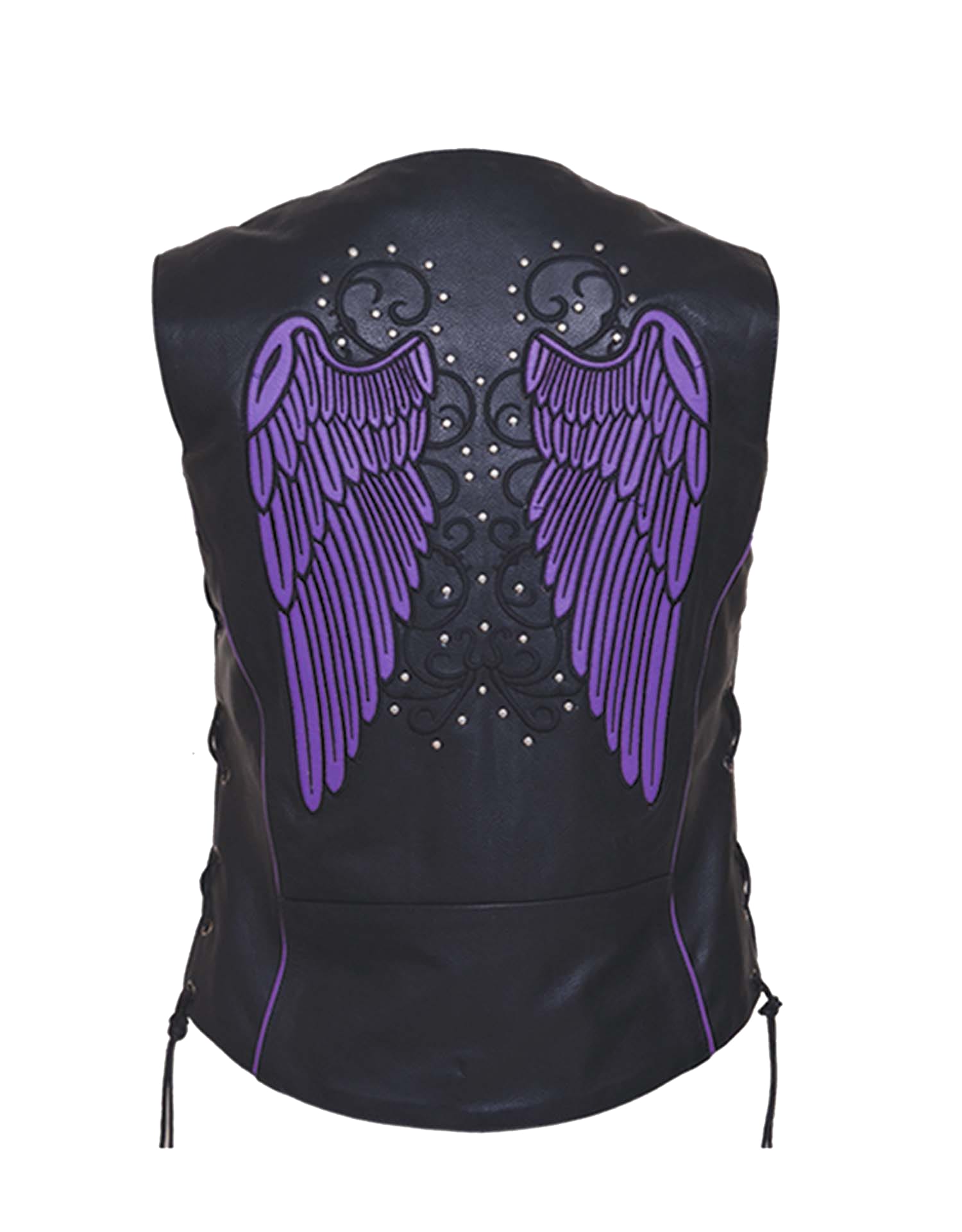 Ladies Premium Motorcycle Vest with Wing Embroidery on back
