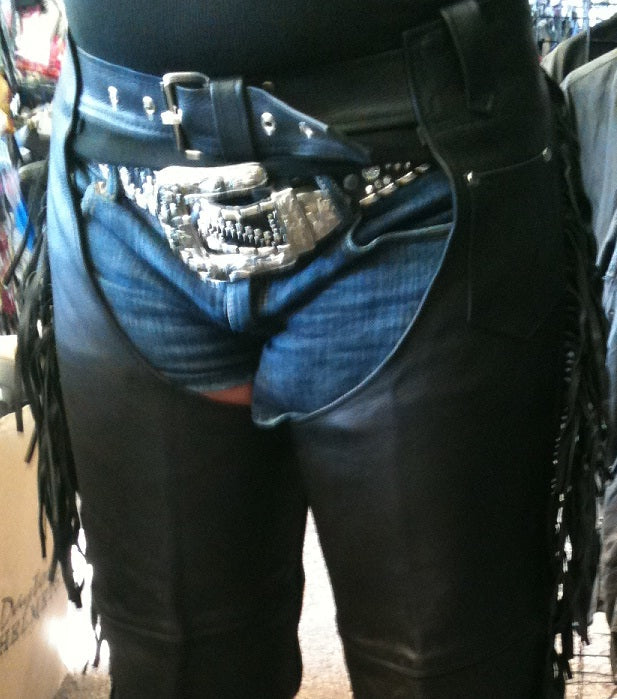 Hip tassel leather motorcycle chap