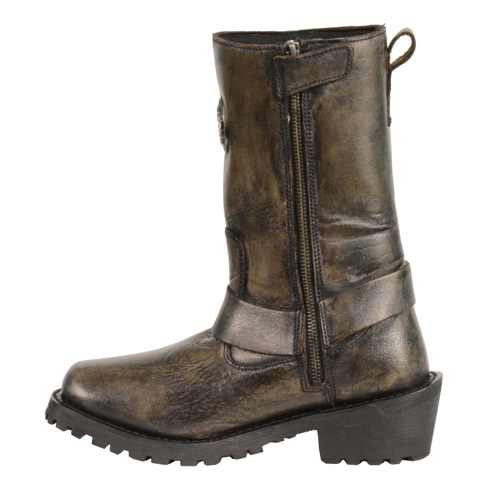 Ladies Distressed Brown 11 Inch Classic Harness Square Toe Boot