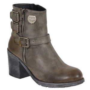 Ladies Grey Triple Buckle Side Zipper Boot w/ Platform Heel