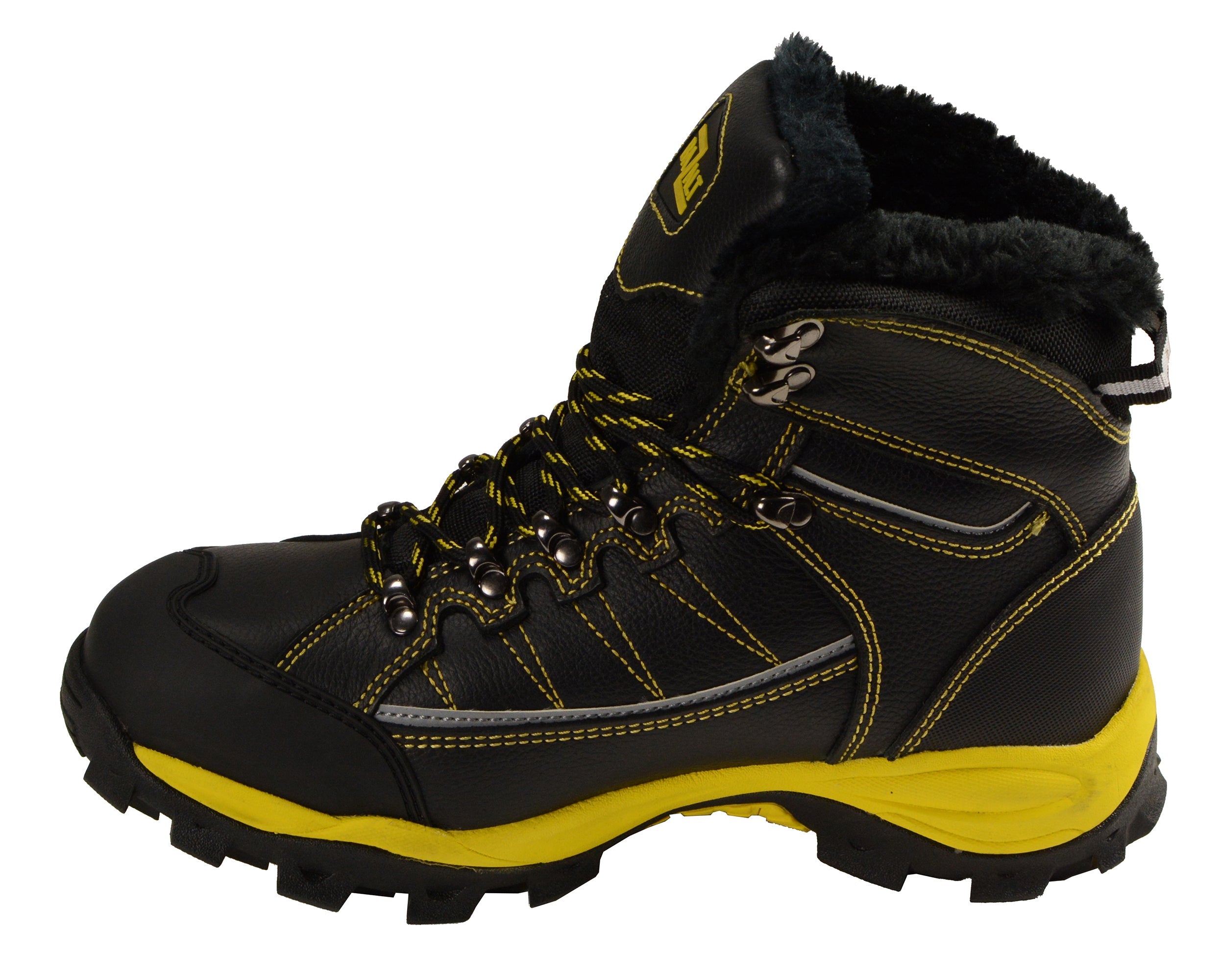 MBM9125ST-Men's Black & Yellow Water & Frost Proof Leather Boots w/ Faux Fur Lining & Composite Toe