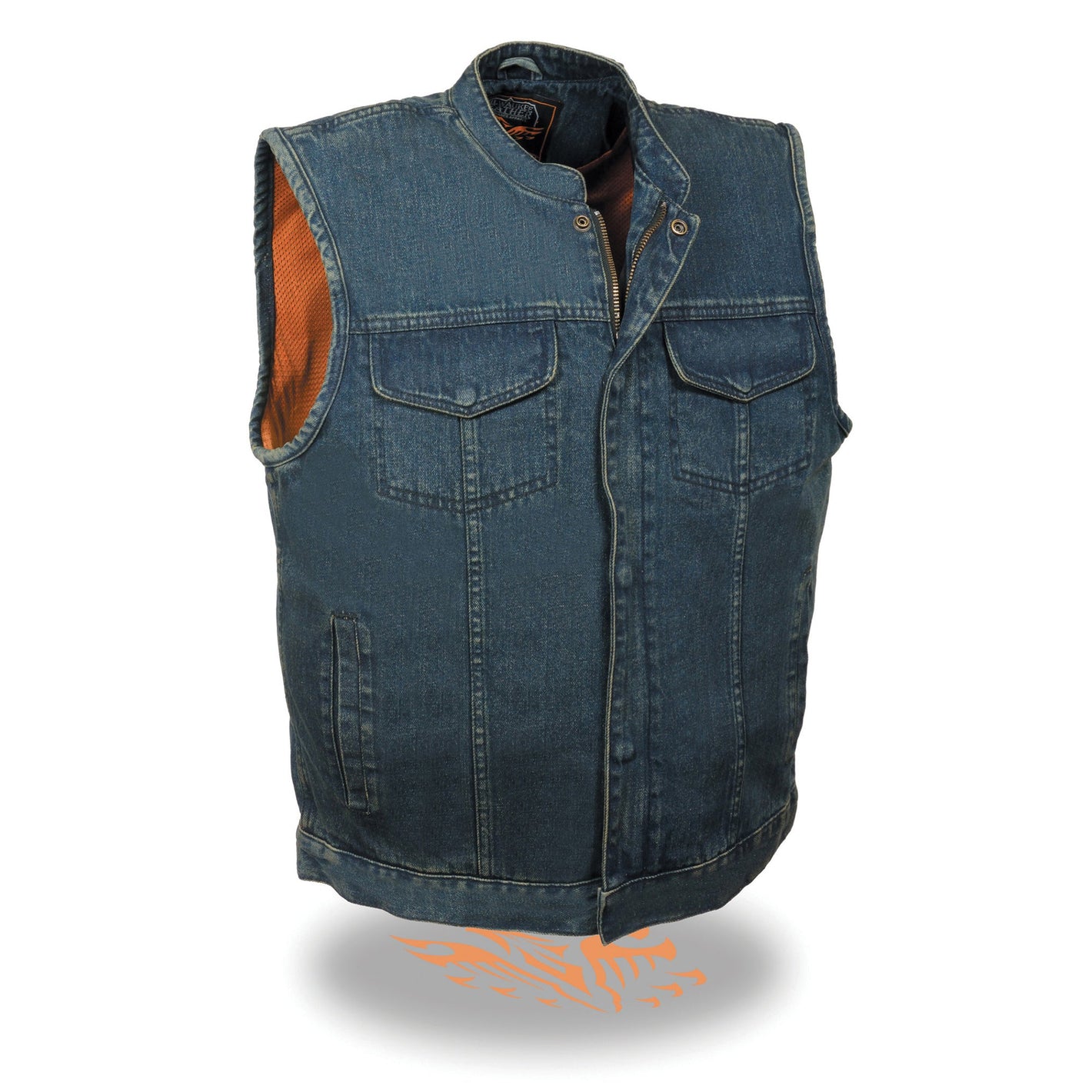 Men's Concealed Snap Denim Club Vest w/ Hidden Zipper