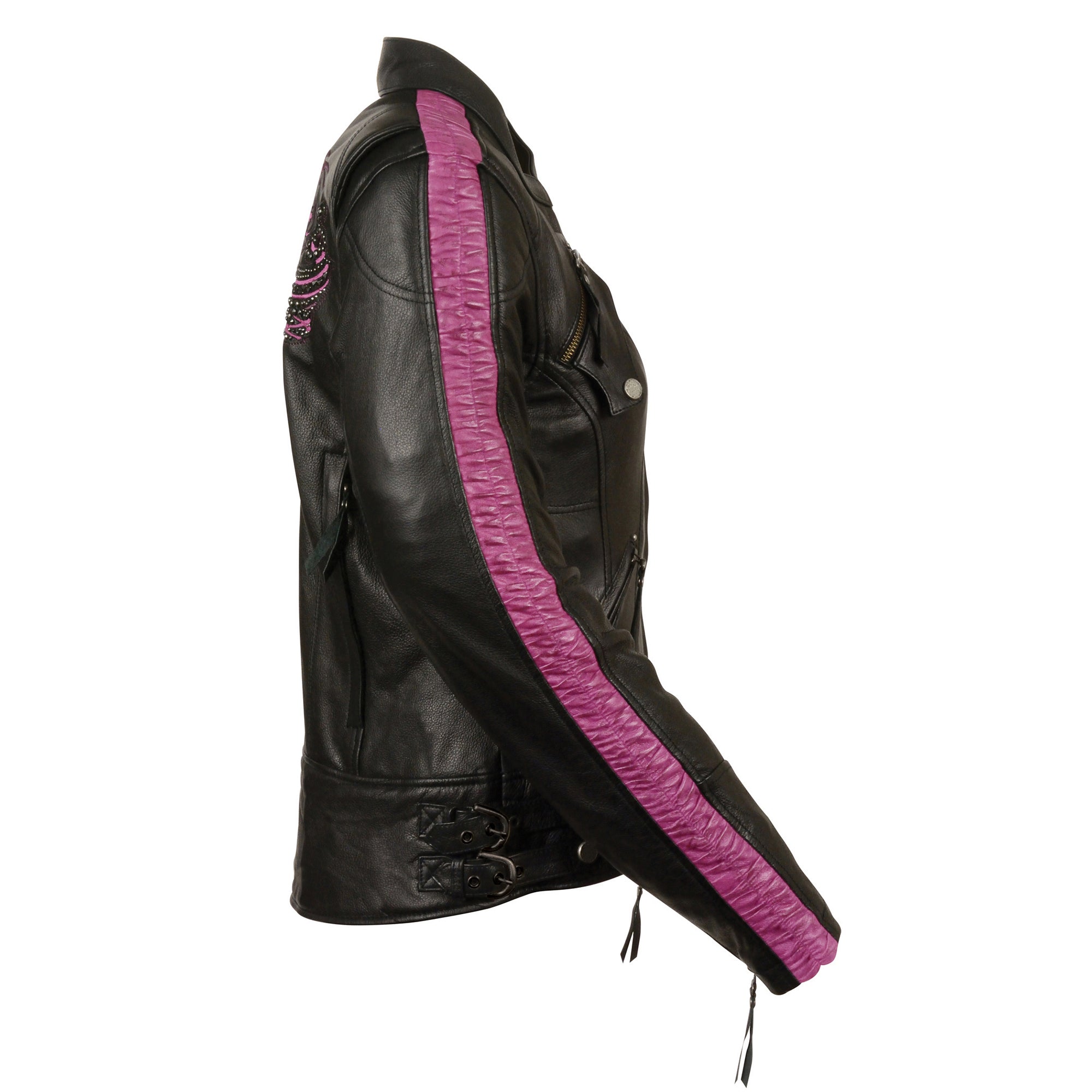 Ladies Black & Purple Racer Jacket with Phoenix Studding & Embroidery