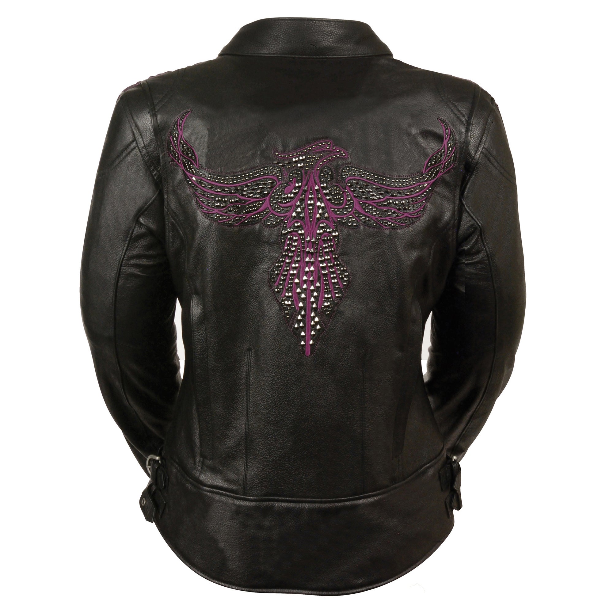 Ladies Black & Purple Racer Jacket with Phoenix Studding & Embroidery