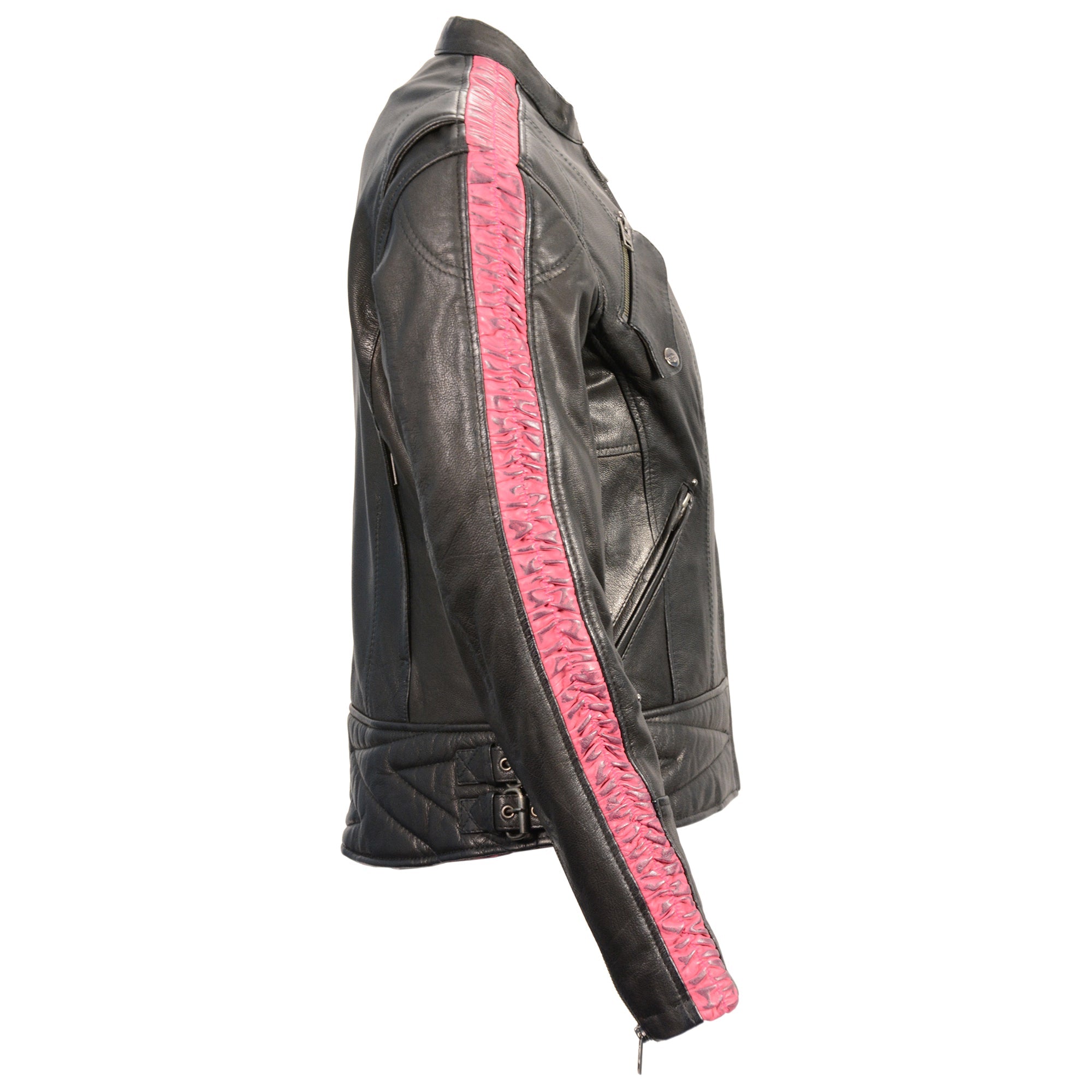 Ladies Lightweight Black Racer Jacket w/ Crinkled Arm Detailing