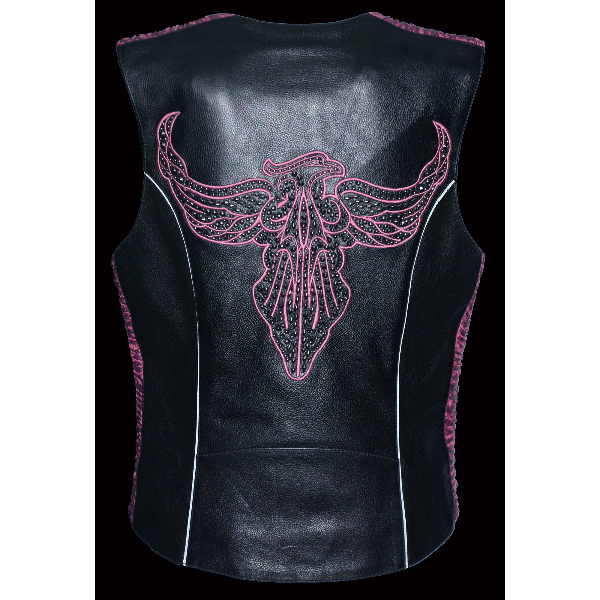Ladies Snap Front Vest w/ Phoenix Studding & Embroidery