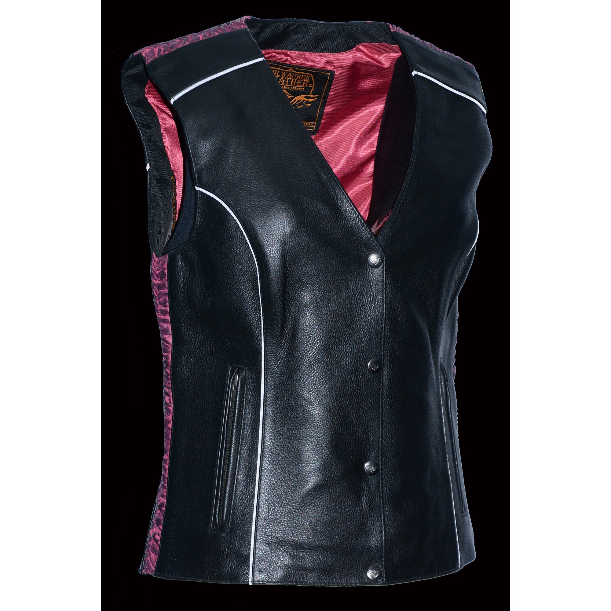 Ladies Snap Front Vest w/ Phoenix Studding & Embroidery