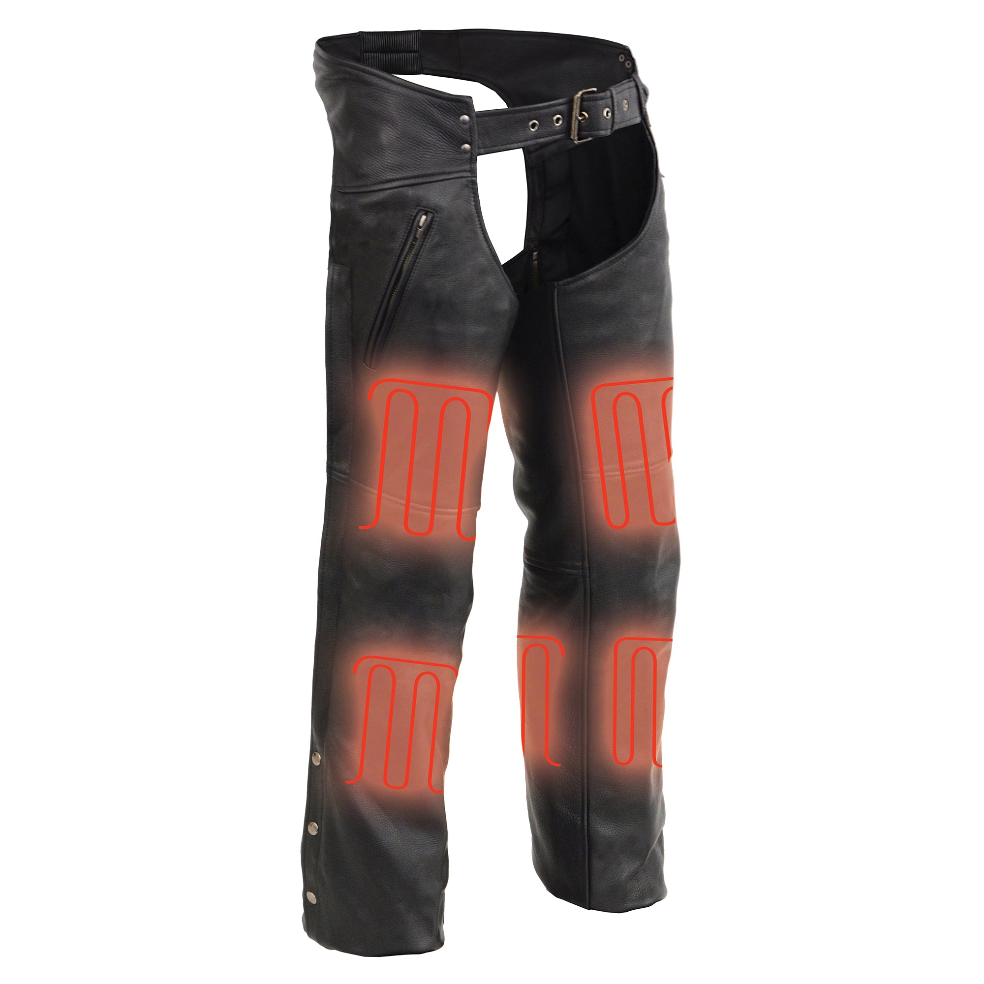 Men's Leather Chaps w/ Zippered Thigh Pockets & Heated Technology