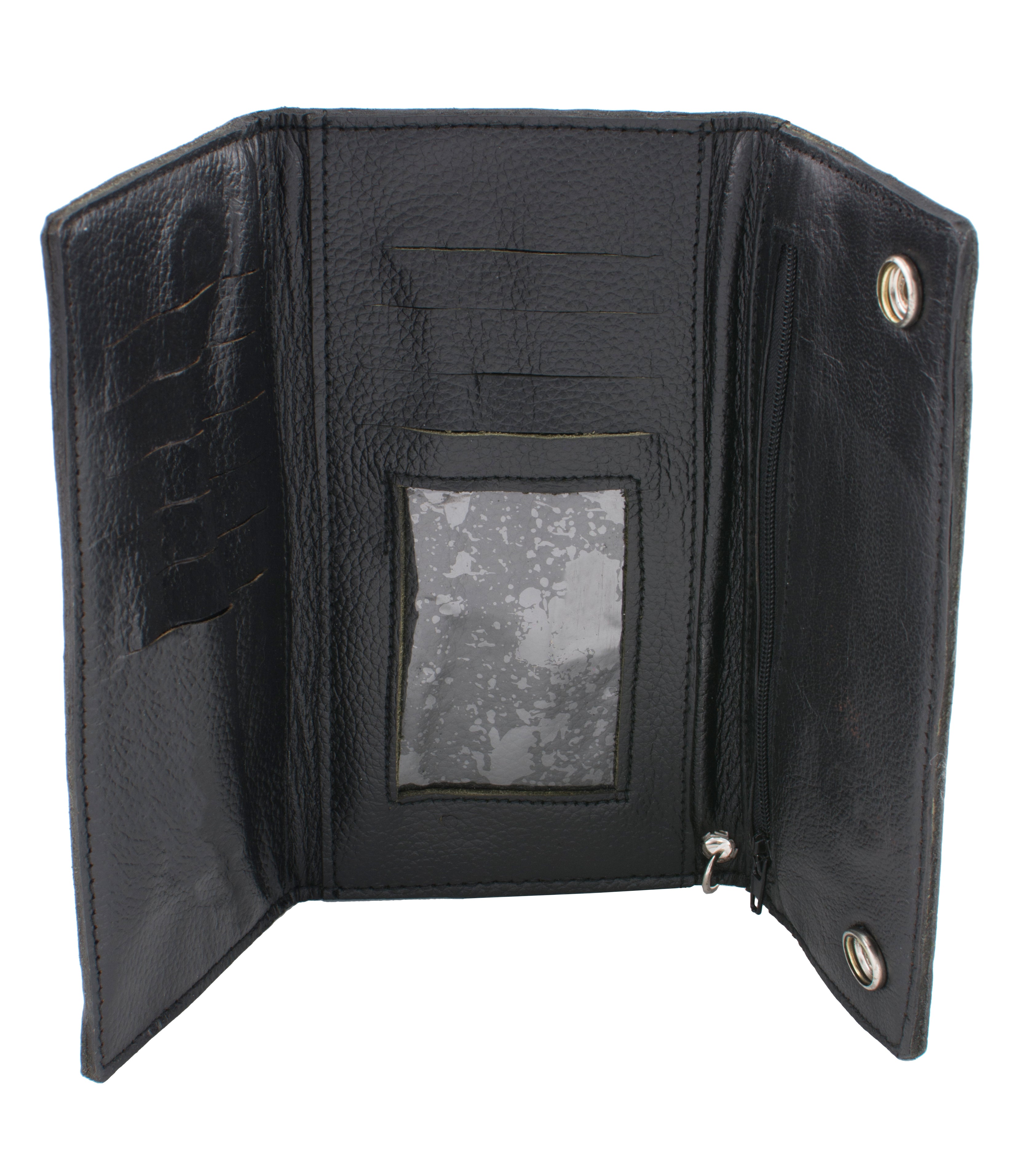 (7X3.75) Men's Tri-Fold Long Wallet w/ Steel Chain