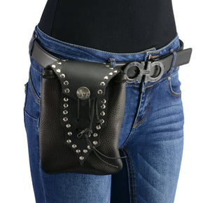7X5X3 Ladies Black Leather Drop Set Belt Bag
