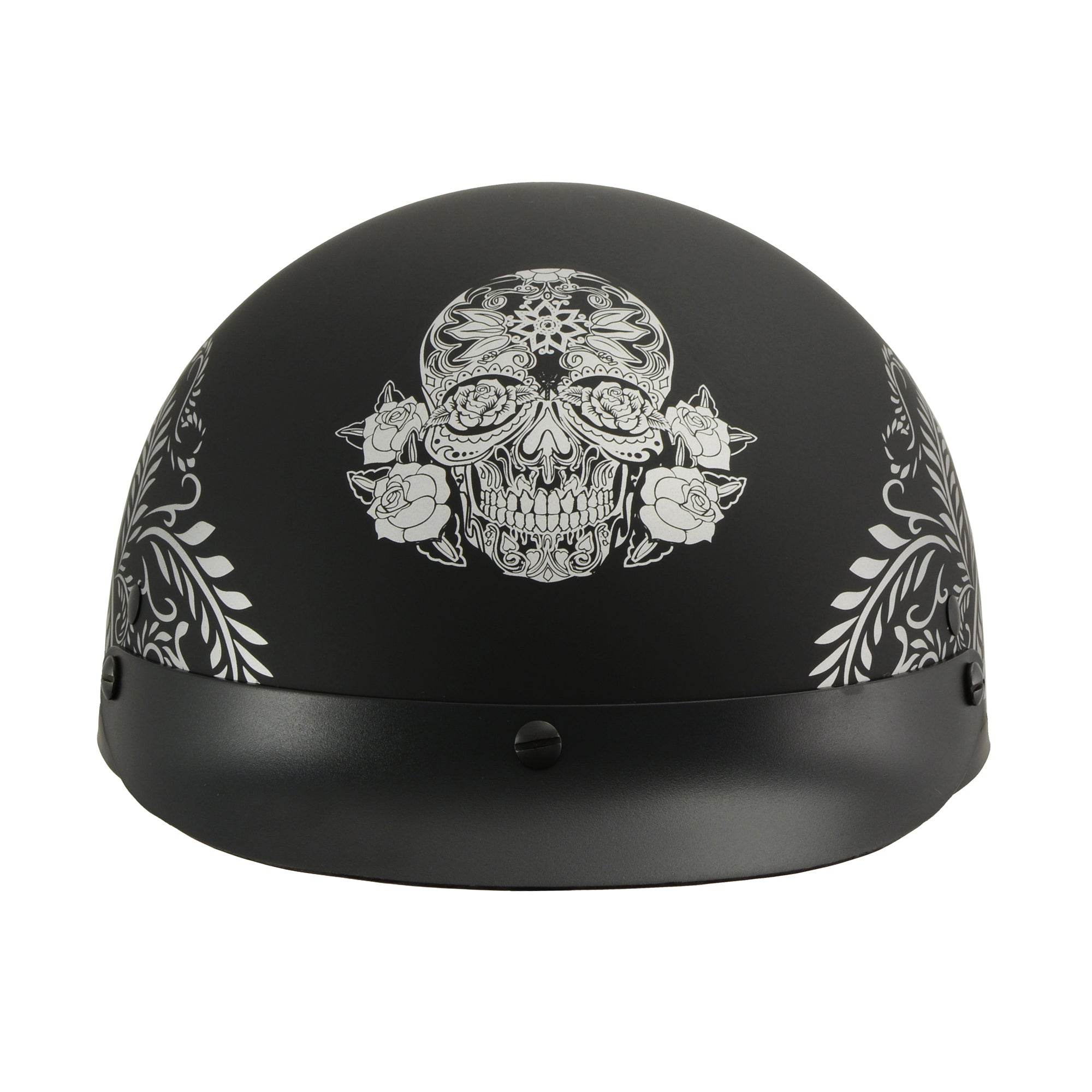 MPH DOT Helmet w/ Drop Sun Visor Sugar Skull & Rose Matt Black