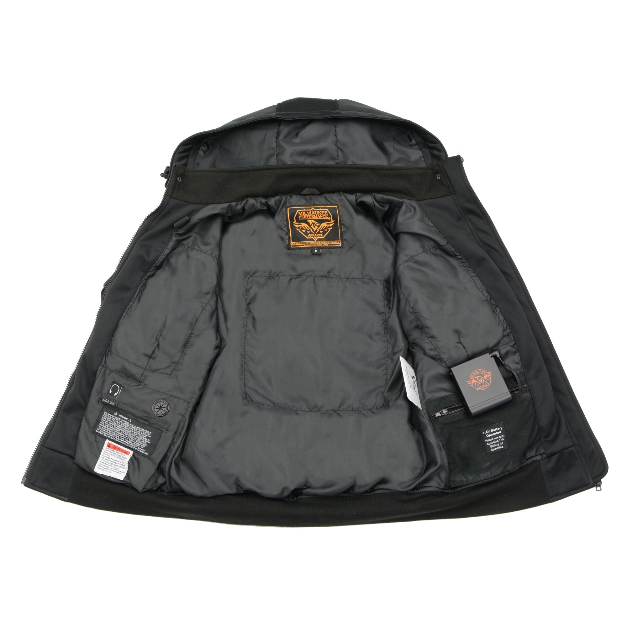 Womens Soft Shell Heated Racing Style Jacket with Detachable Hood