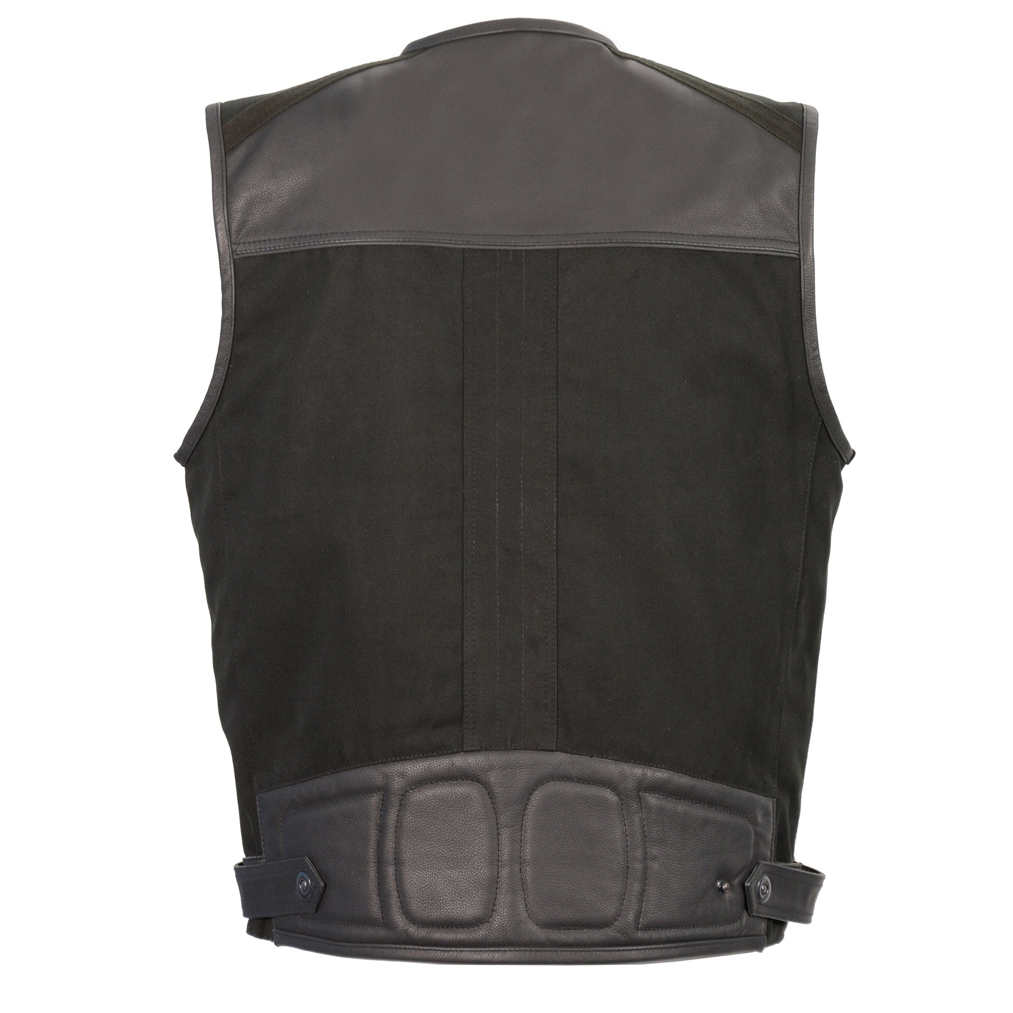 Men's Leather & Canvas Zipper Front Super Utility Multi Pocket Vest