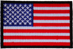 American Flag Patch with Black Borders - 3x2 inch. Embroidered Iron on Patch - SKU#2046B