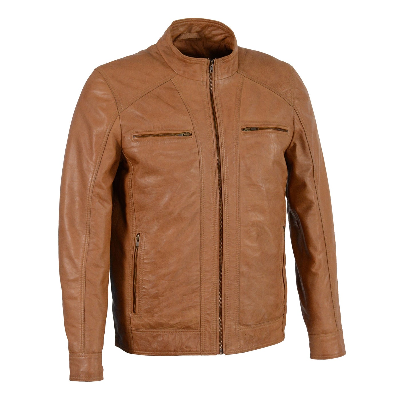Men's Sheepskin Moto Leather Jacket w/ Zipper Front