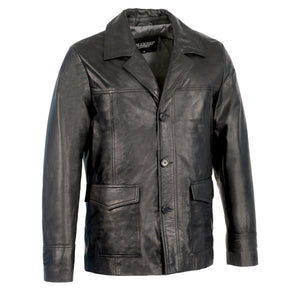Men's Leather Car Coat Jacket w/ Button Front