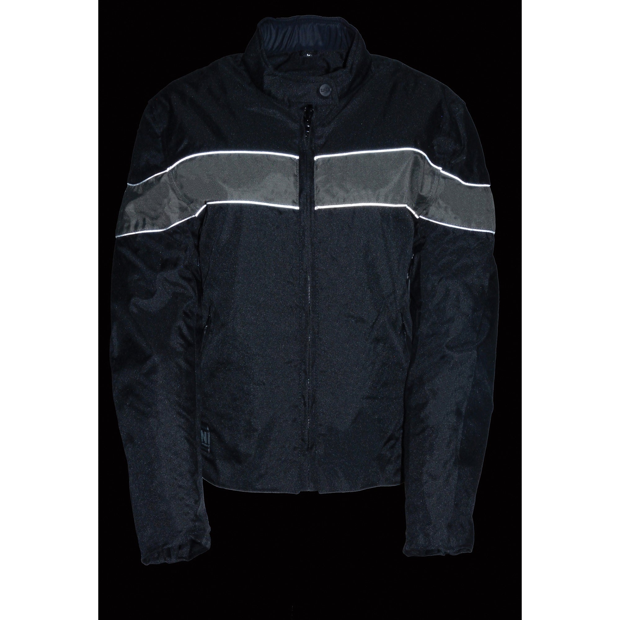 Ladies Lightweight Black Textile Jacket w/ Stretch & Reflective Piping
