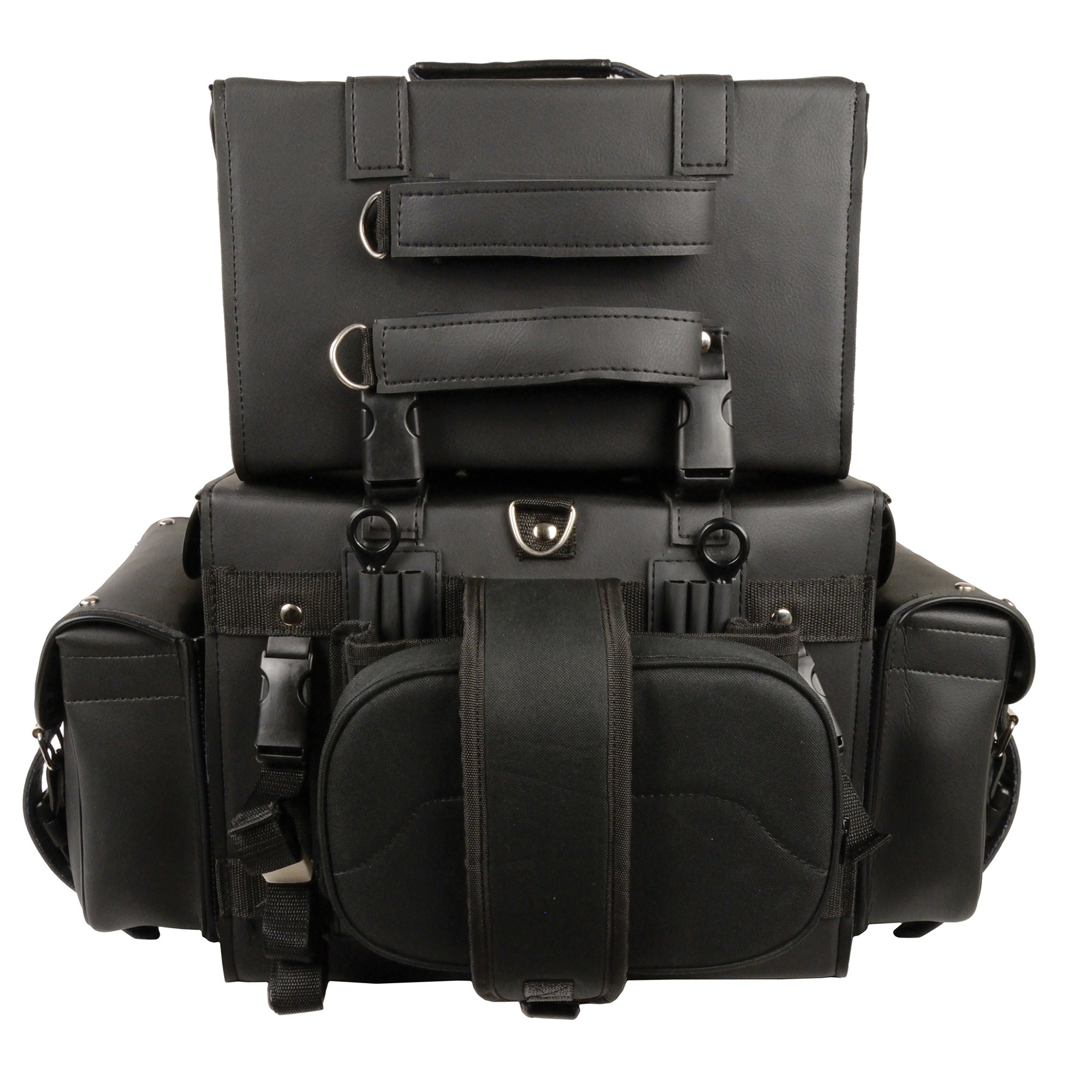 Large Four Piece Studded PVC Touring Pack w/ Barrel Bag (15.5X13X10)
