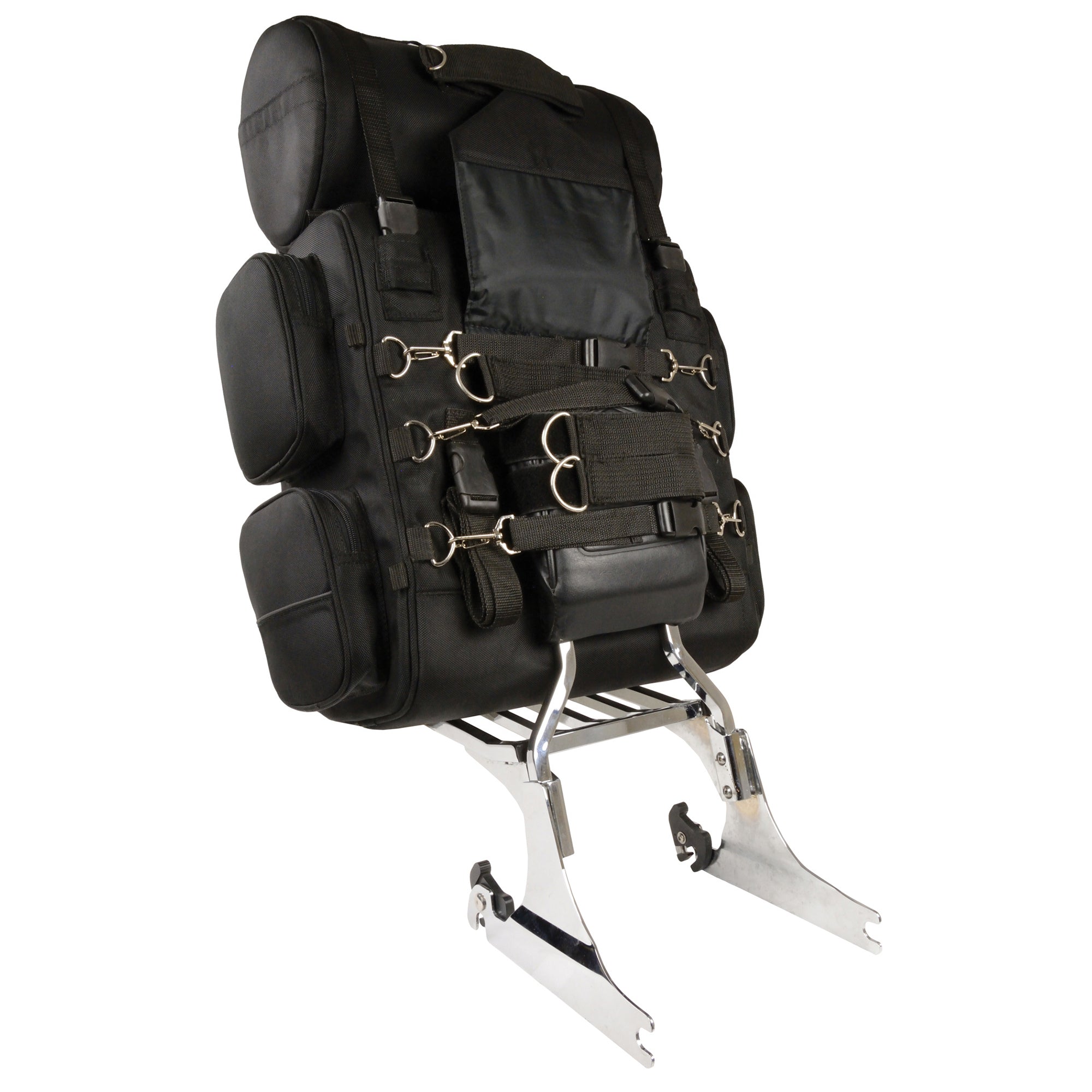 Large Two Piece Nylon Sissy Bar Bag w/ Reflective Piping (14.5X18X10)