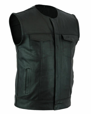 Men's SOA Collarless Leather Vest Motorcycle Biker Club Concealed Carry Outlaws SPT