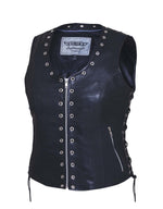 Ladies Premium Leather Zippered Eyelet Motorcycle Vest