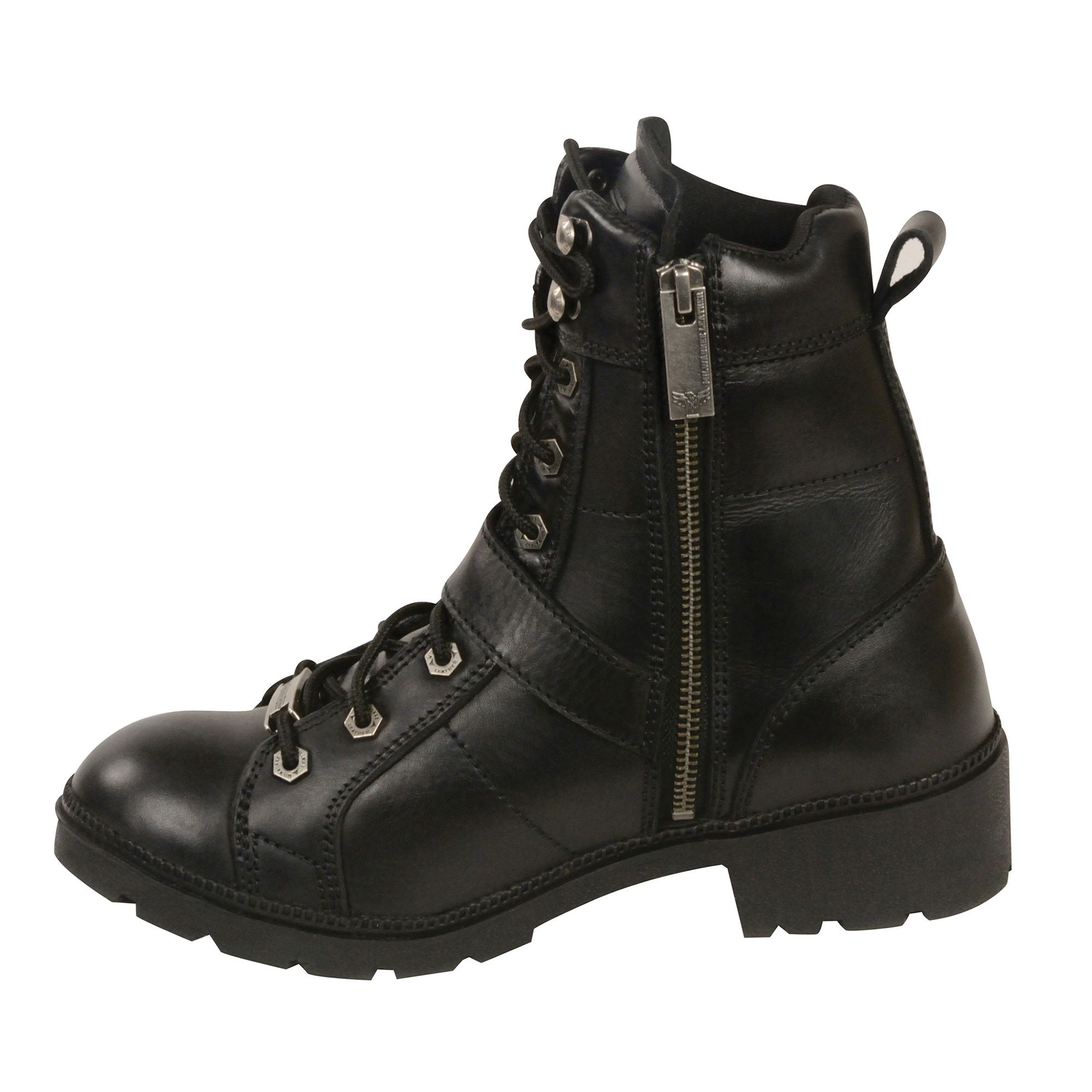 Women's Lace to Toe Side Buckle Leather Boot w/ Plain Toe-Wide