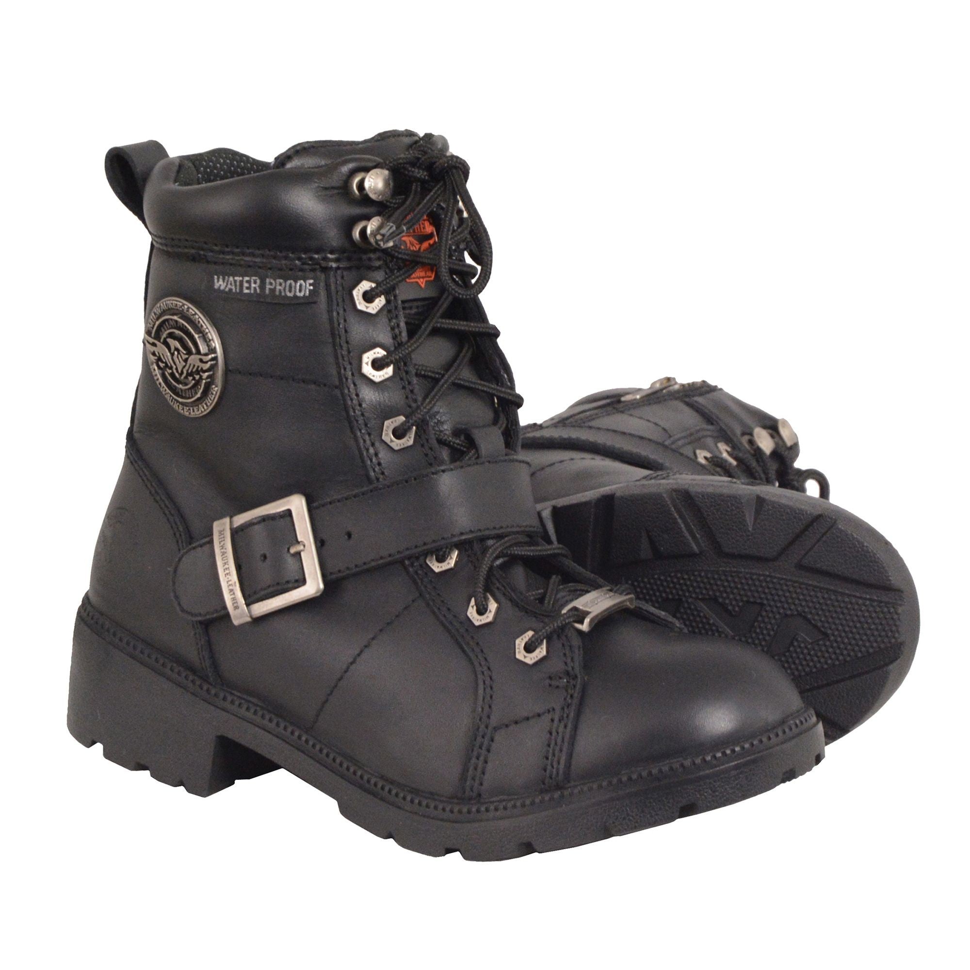 Women's Waterproof Side Buckle Leather Boot w/ Plain Toe