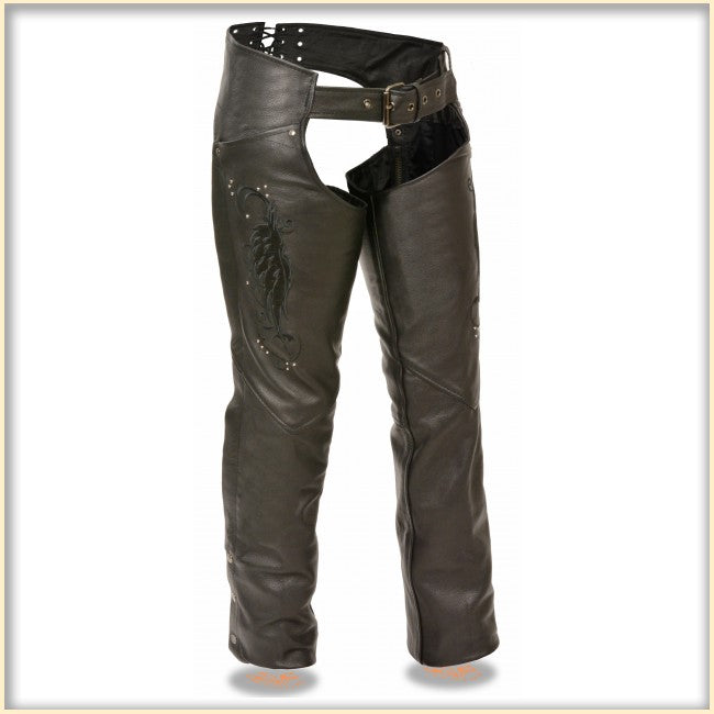 Black Wing hip hugger women leather chap