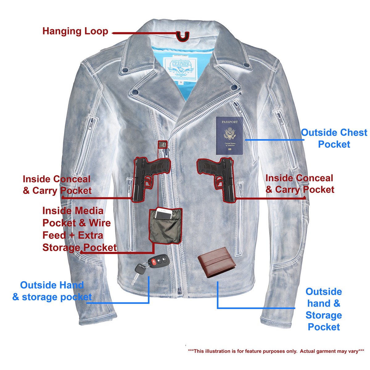 Men's Triple Stitch Extra Long Beltless Biker Jacket