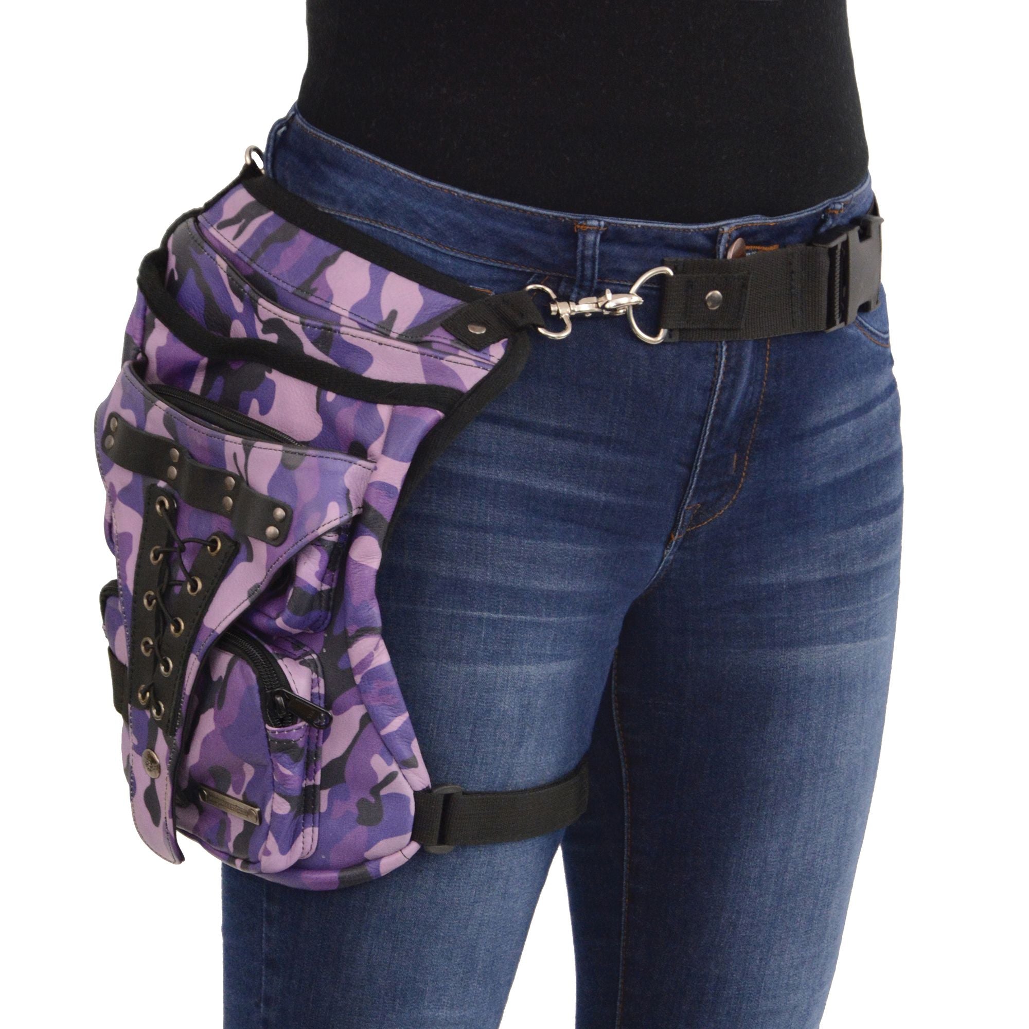 Conceal & Carry Black Leather Thigh Bag w/ Waist Belt