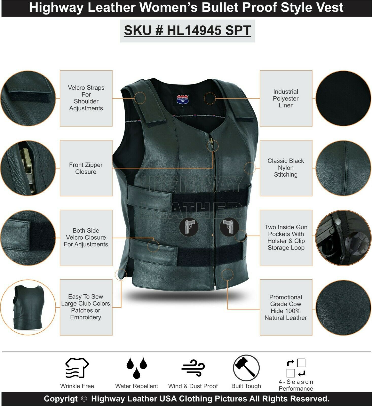 Colored Bullet Proof style Leather Motorcycle Vest bikers Club Tactical Vest
