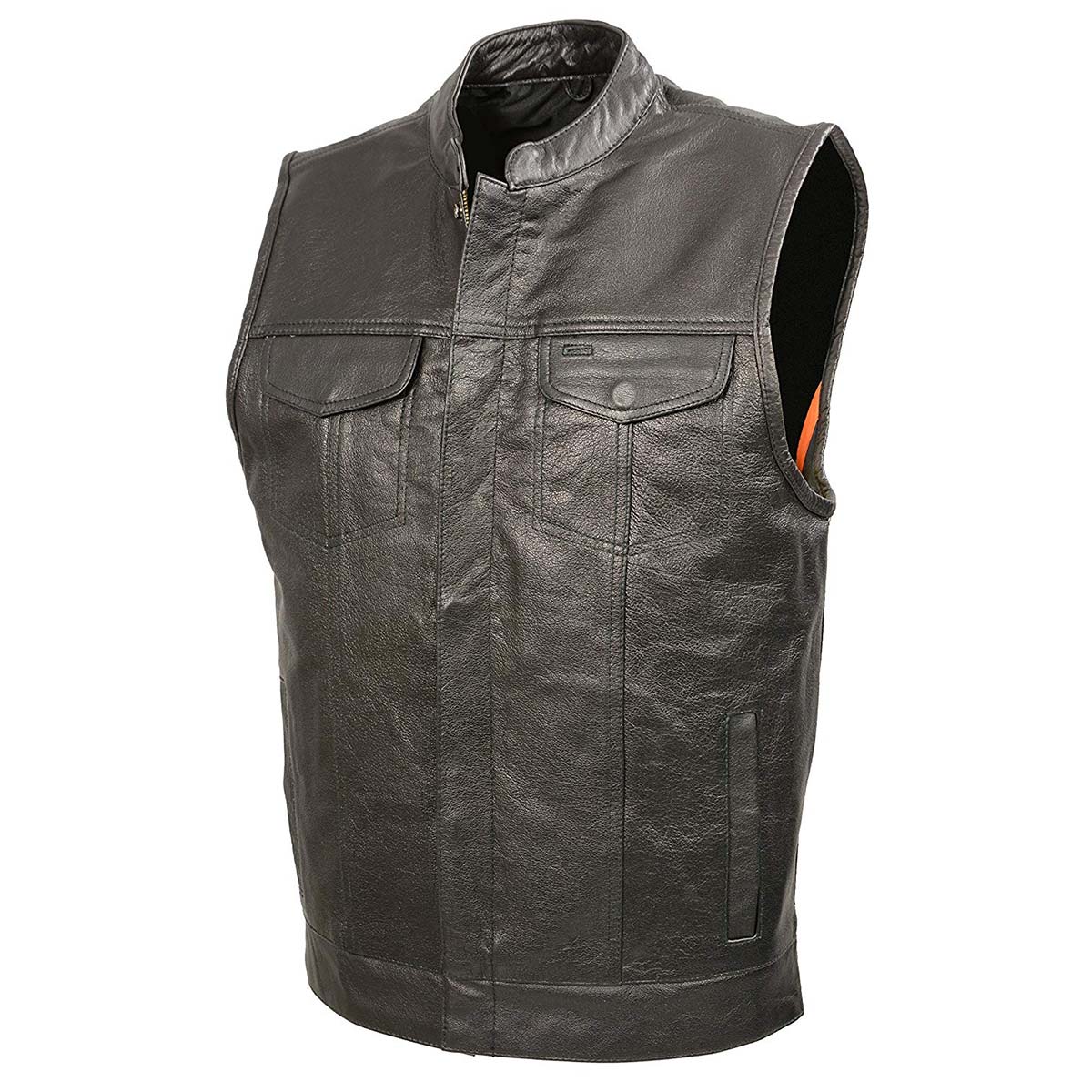 Men’s SOA Black Premium Buffalo Leather Club Style Motorcycle Rider Vest with Patch Access BZ6010 — image 1
