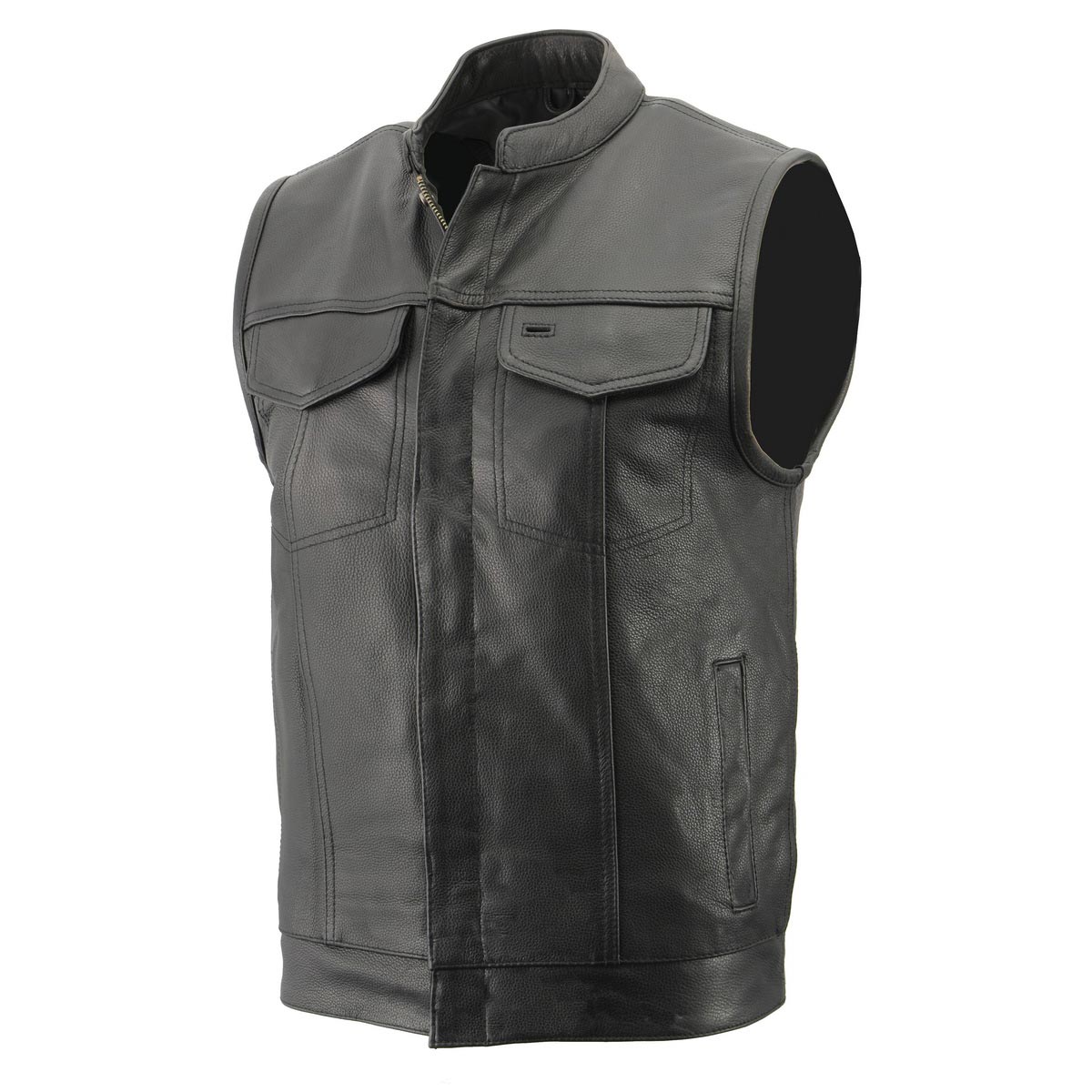 Men’s Premium Cowhide Leather Club Style Motorcycle Biker Riding Vest BZ6410 — image 1