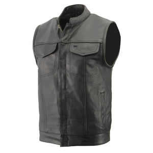 Men’s Premium Cowhide Leather Club Style Motorcycle Biker Riding Vest BZ6410 — image 1