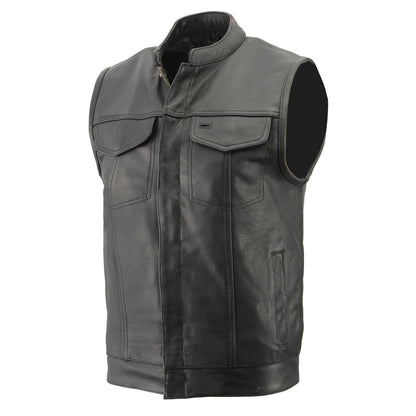 Men’s Premium Cowhide Leather Club Style Motorcycle Biker Riding Vest BZ6410 — image 1