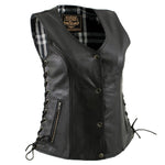 Milwaukee Leather LKL4710 Women's Black Premium Leather Motorcycle Biker Rider Vest w/ Snap Button Closure - image 1