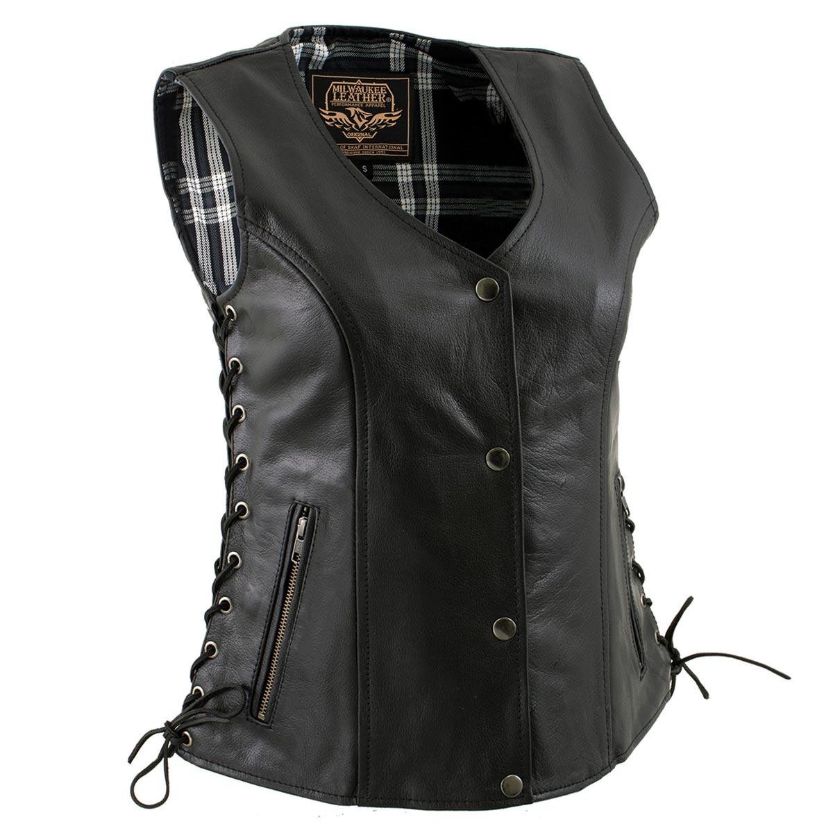 Milwaukee Leather LKL4710 Women's Black Premium Leather Motorcycle Biker Rider Vest w/ Snap Button Closure - image 1