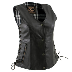 Milwaukee Leather LKL4710 Women's Black Premium Leather Motorcycle Biker Rider Vest w/ Snap Button Closure - image 1