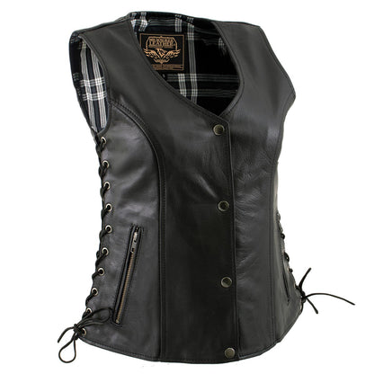 Milwaukee Leather LKL4710 Women's Black Premium Leather Motorcycle Biker Rider Vest w/ Snap Button Closure - image 1