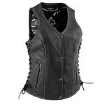 Milwaukee Leather LKL4711 Women's Black Premium Leather Motorcycle Vest with Side Lace Adjustment - image 1