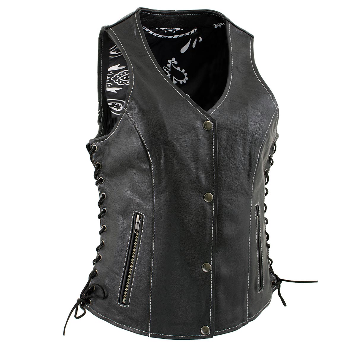 Milwaukee Leather LKL4711 Women's Black Premium Leather Motorcycle Vest with Side Lace Adjustment - image 1