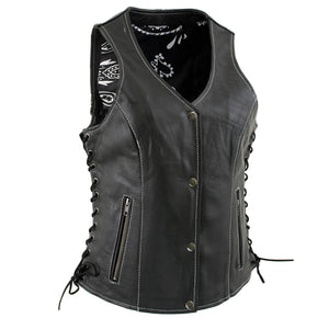 Milwaukee Leather LKL4711 Women's Black Premium Leather Motorcycle Vest with Side Lace Adjustment - image 1