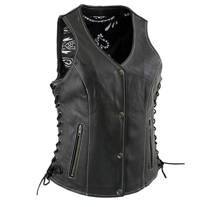 Milwaukee Leather LKL4711 Women's Black Premium Leather Motorcycle Vest with Side Lace Adjustment - image 1