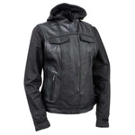 Milwaukee Leather Women's Tara Black Leather Motorcycle Rider 2-in-1 Convertible Hoodie Jacket Vest - LKL4712 - image 1