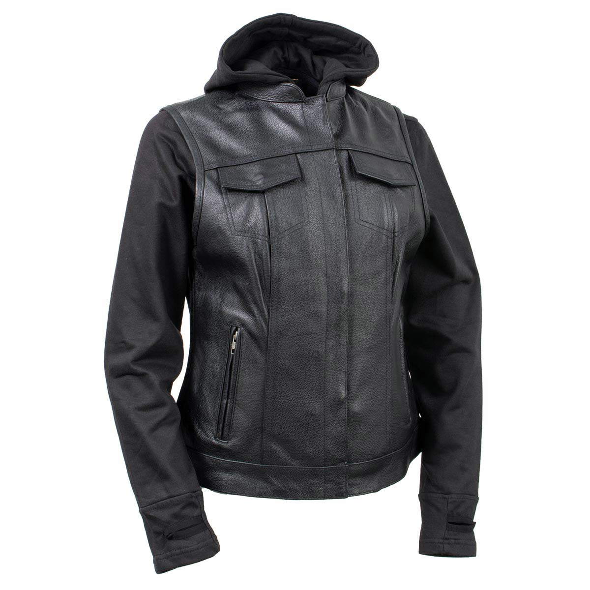 Milwaukee Leather Women's Tara Black Leather Motorcycle Rider 2-in-1 Convertible Hoodie Jacket Vest - LKL4712 - image 1