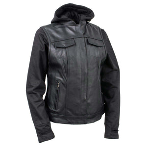 Milwaukee Leather Women's Tara Black Leather Motorcycle Rider 2-in-1 Convertible Hoodie Jacket Vest - LKL4712 - image 1
