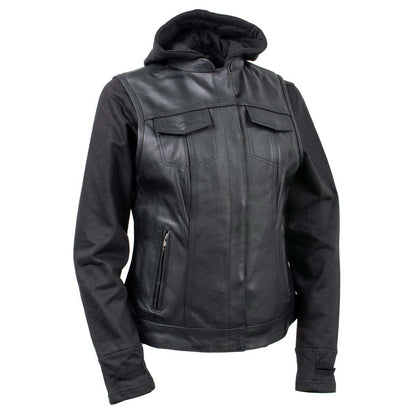 Milwaukee Leather Women's Tara Black Leather Motorcycle Rider 2-in-1 Convertible Hoodie Jacket Vest - LKL4712 - image 1