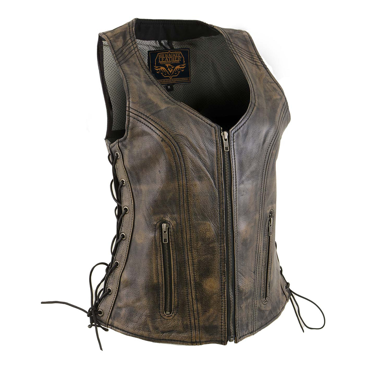 Milwaukee Leather Women's Bella Distressed Brown Leather Motorcycle Vest with Side Laces - LKL4719 - image 1
